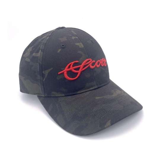 Black Camo Hat with Red Scott Logo